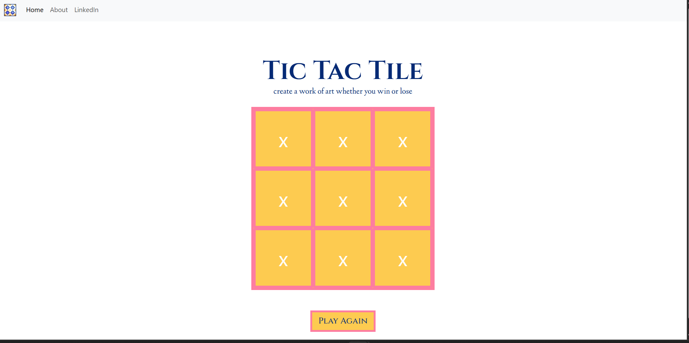 Screenshot of tic tac toe game